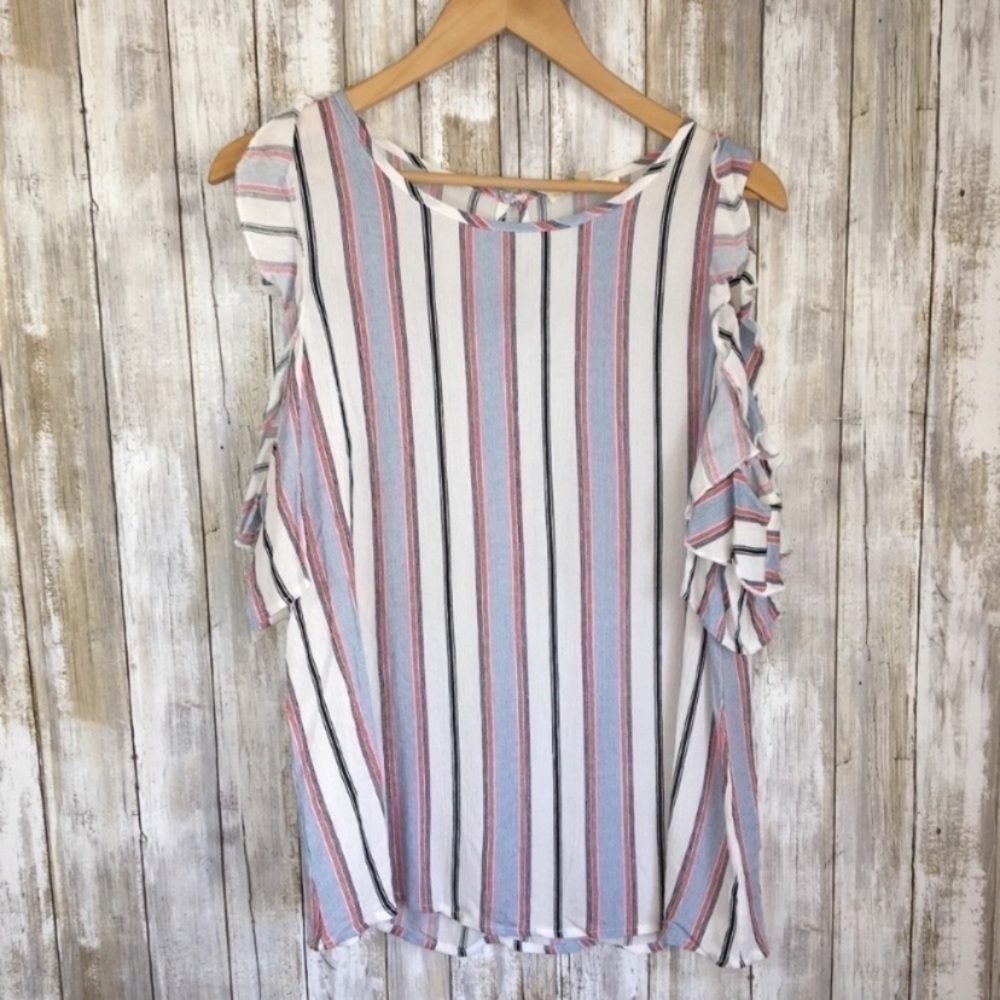 Andree Vertical Striped Cold Shoulder Blouse - Picture 1 of 5